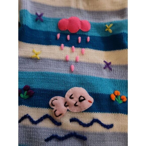 PERUVIAN HAND KNIT PATCHWORK HOODED PULLOVER SWEATER NEW - Picture 7 of 8